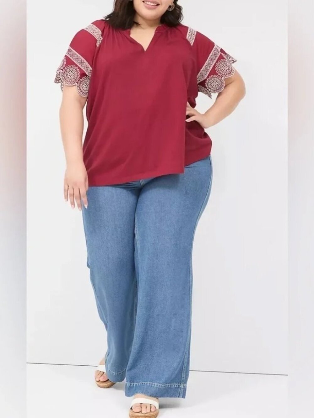 Lane bryant Eyelet Short-Sleeve Knit Top size 22-24 - Picture 2 of 7